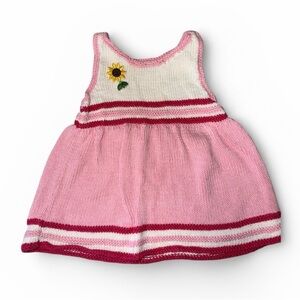 Pink and White Knit Dress with Sunflower hand sewn with embroidered sunflower